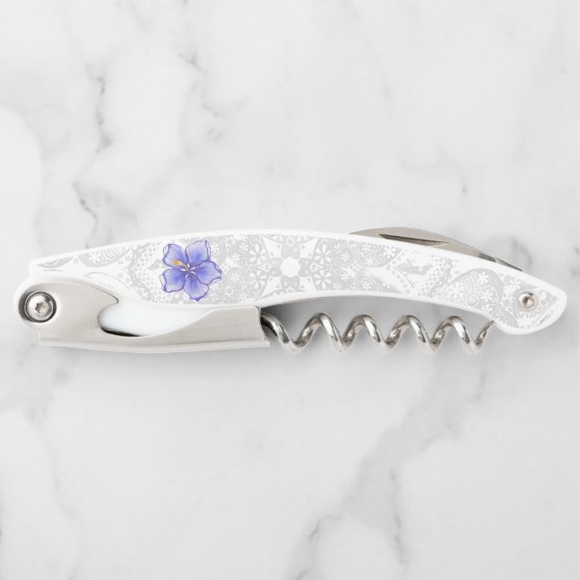 Hibiscus & lace BLUE Corkscrew (Front)