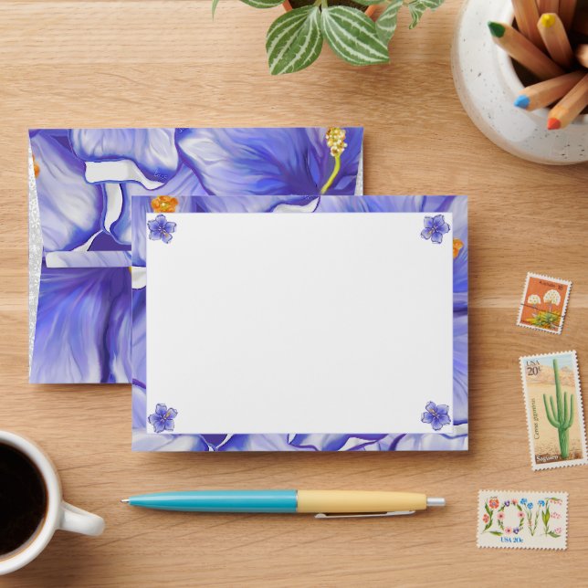 Hibiscus & lace BLUE Envelope (Desk)