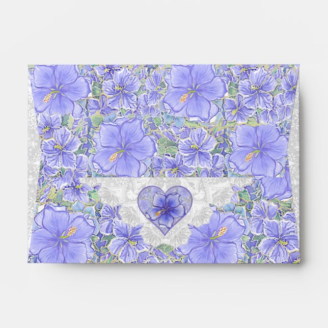 Hibiscus & lace BLUE Envelope (Back (Top Flap))