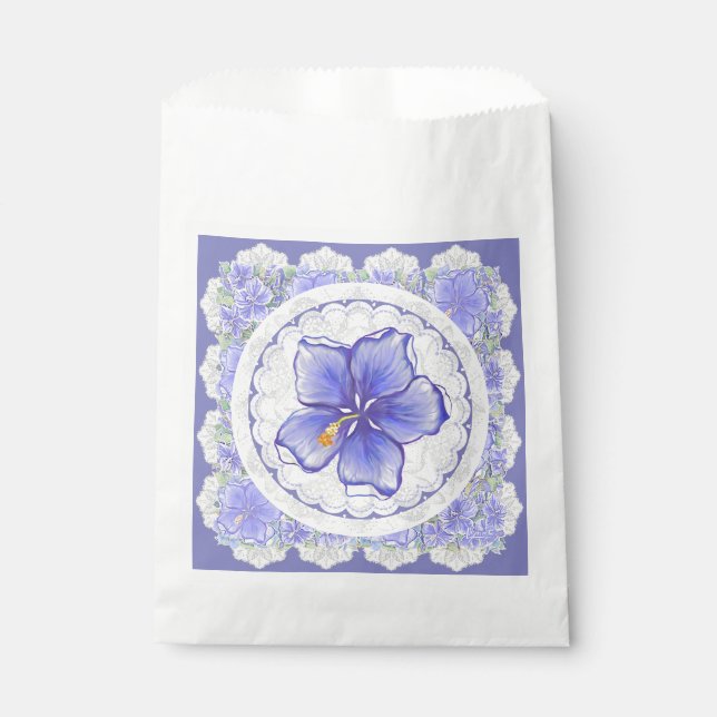 Hibiscus & lace BLUE Favour Bag (Front)