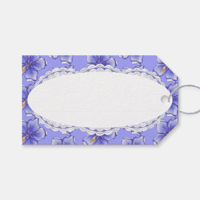 Hibiscus & lace BLUE Gift Tags (Front (Horizontal))