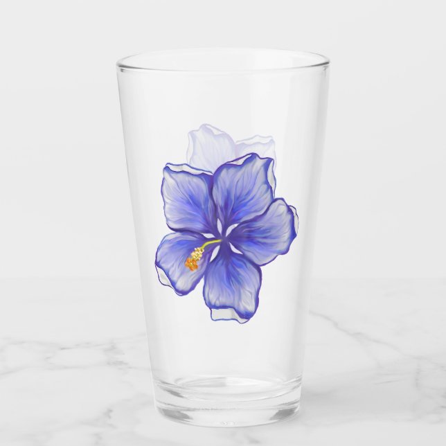 Hibiscus & lace BLUE Glass (Front)