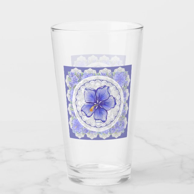 Hibiscus & lace BLUE Glass (Front)