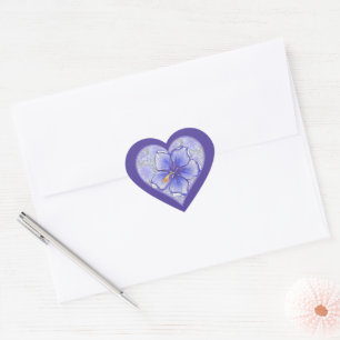 Hibiscus & lace BLUE Heart Sticker