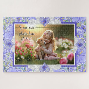Hibiscus & lace BLUE Jigsaw Puzzle