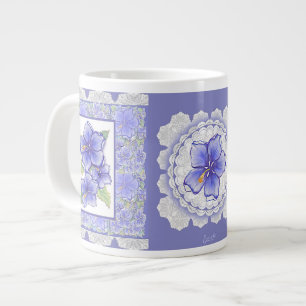 Hibiscus & lace BLUE Large Coffee Mug