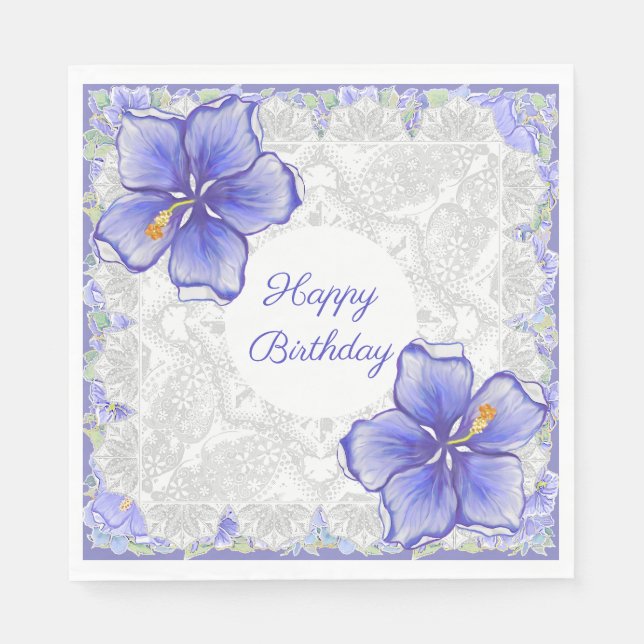 Hibiscus & lace BLUE Napkin (Front)