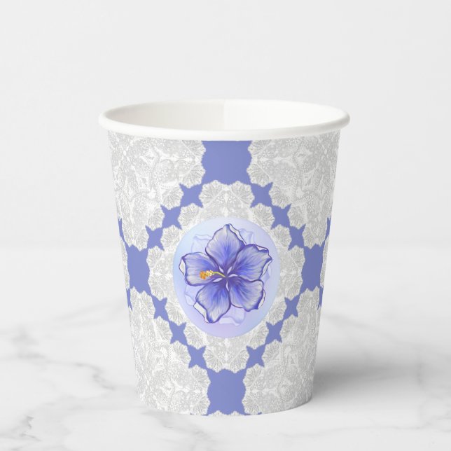 Hibiscus & lace BLUE Paper Cups (Left)
