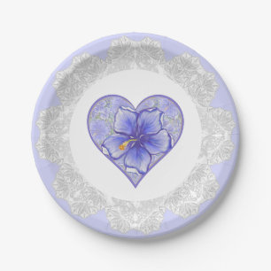 Hibiscus & lace BLUE Paper Plate
