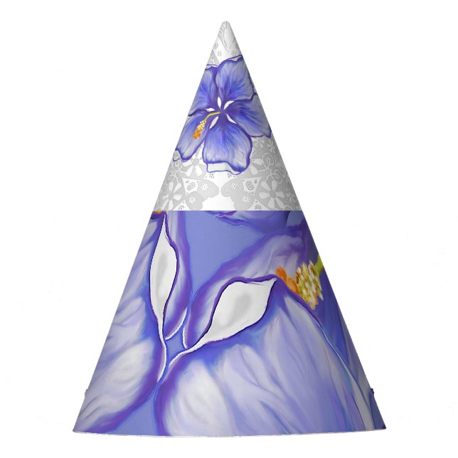 Hibiscus & lace BLUE Party Hat (Front)