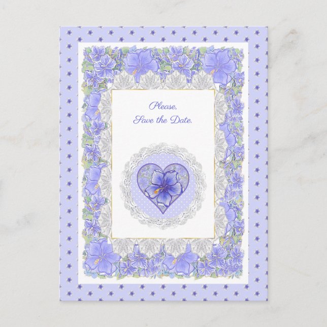 Hibiscus & lace BLUE Postcard (Front)