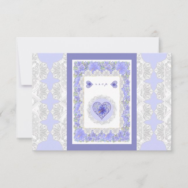 Hibiscus & lace BLUE RSVP Card (Front)