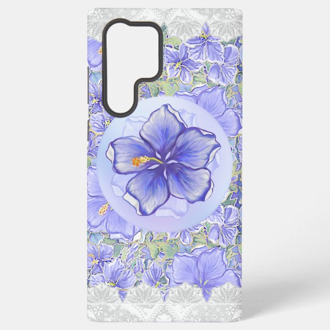 Hibiscus & lace BLUE Samsung Galaxy S22 Ultra Case (Back)