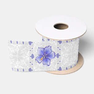 Hibiscus & lace BLUE Satin Ribbon