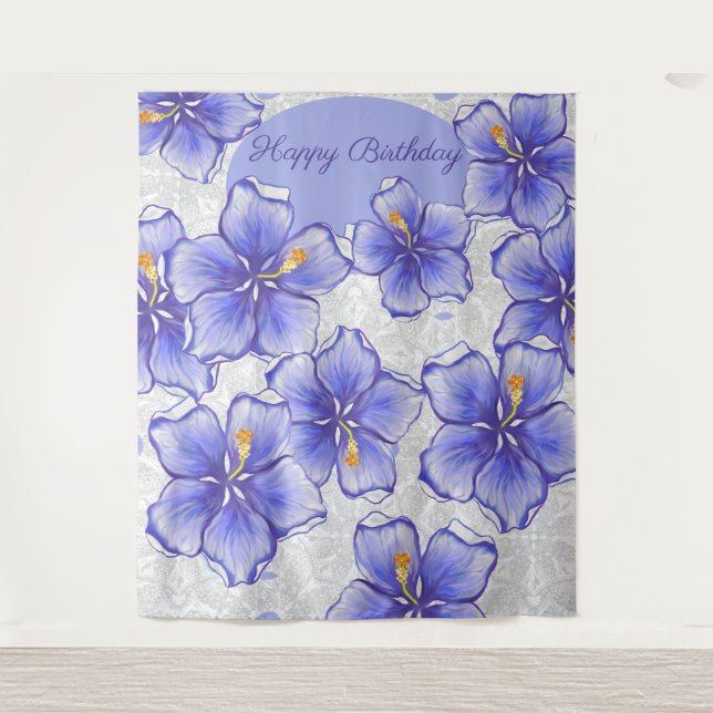 Hibiscus & lace BLUE Tapestry (Front)