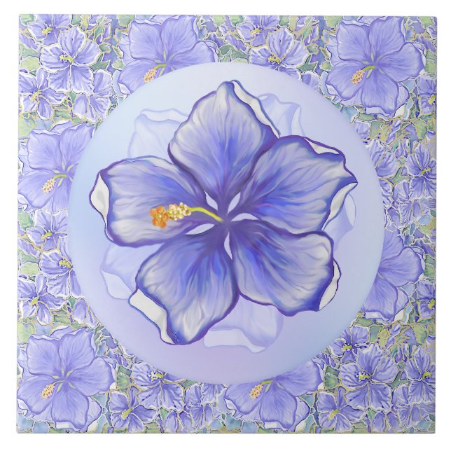 Hibiscus & lace BLUE Tile (Front)