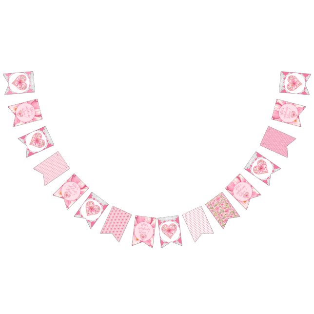 Hibiscus & lace PINK Bunting Flags (All)
