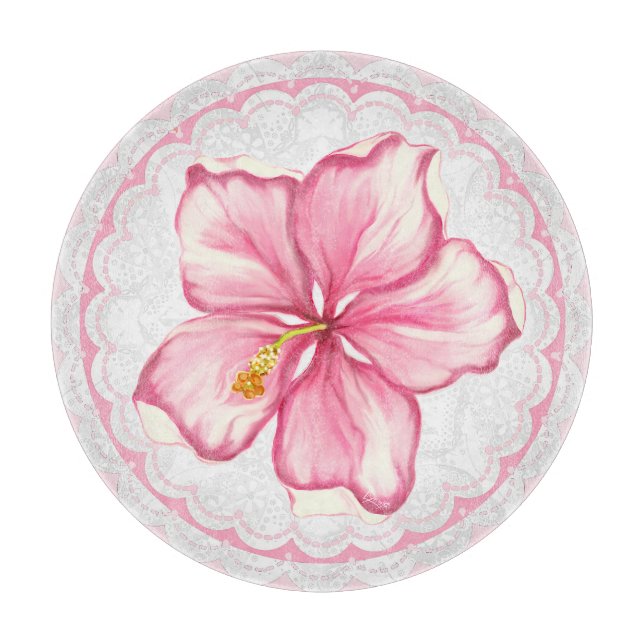 Hibiscus & lace PINK Cutting Board (Front)