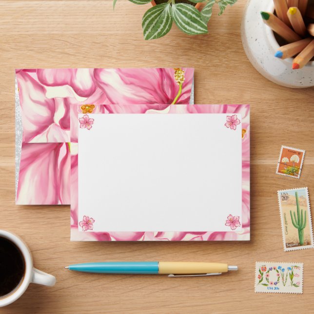 Hibiscus & lace PINK Envelope (Desk)