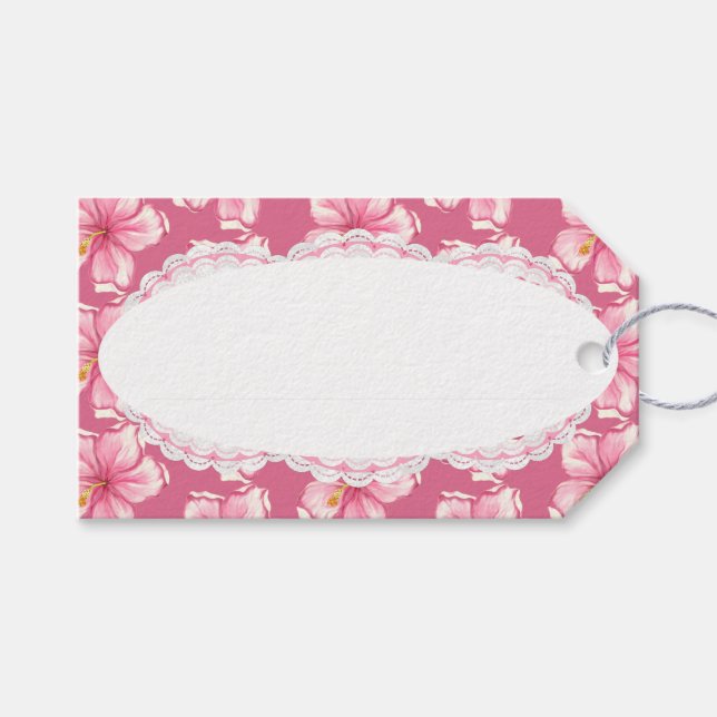 Hibiscus & lace PINK Gift Tags (Front (Horizontal))