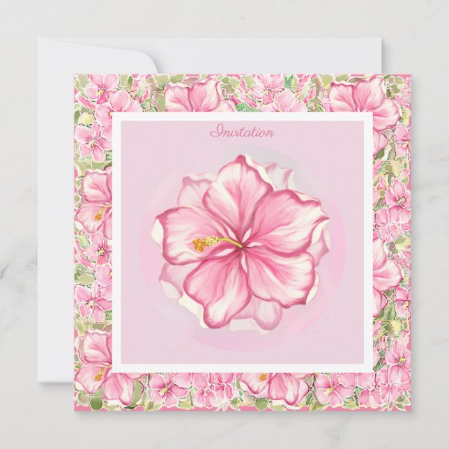 Hibiscus & lace PINK Invitation (Front)