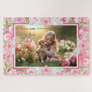 Hibiscus & lace PINK Jigsaw Puzzle