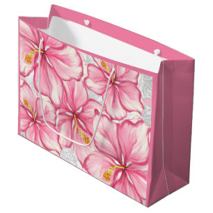 Hibiscus & lace PINK Large Gift Bag