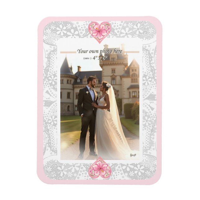 Hibiscus & lace PINK Magnet (Vertical)