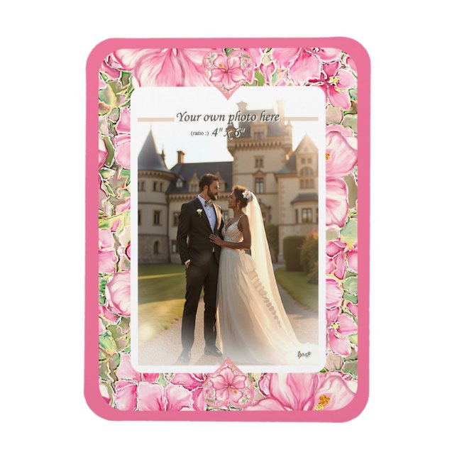 Hibiscus & lace PINK Magnet (Vertical)