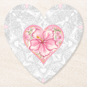 Hibiscus & lace PINK Paper Coaster