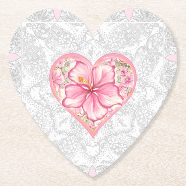 Hibiscus & lace PINK Paper Coaster (Front)