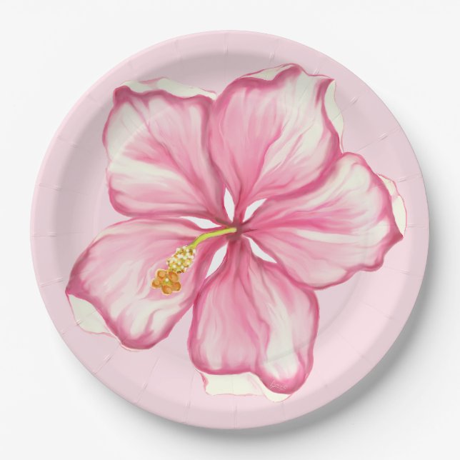 Hibiscus & lace PINK Paper Plate (Front)