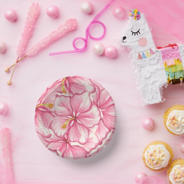 Hibiscus & lace PINK Paper Plate (Party)