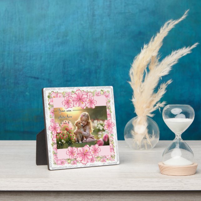 Hibiscus & lace PINK Plaque (Insitu)
