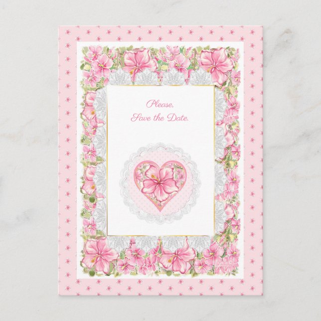 Hibiscus & lace PINK Postcard (Front)