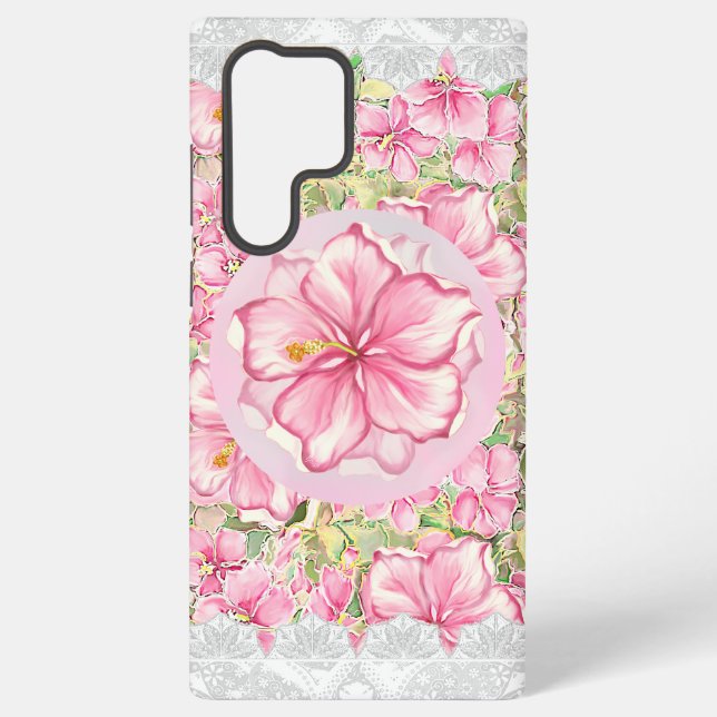 Hibiscus & lace PINK Samsung Galaxy S22 Ultra Case (Back)