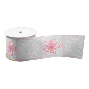 Hibiscus & lace PINK Satin Ribbon