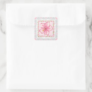 Hibiscus & lace PINK Square Sticker