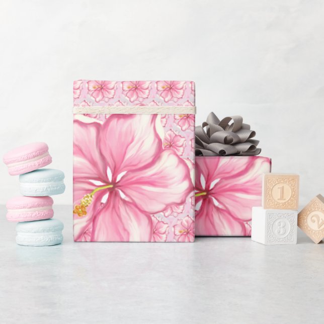 Hibiscus & lace PINK Wrapping Paper (Baby Shower)