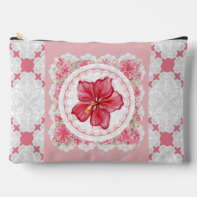 Hibiscus & lace RED Accessory Pouch (Front)