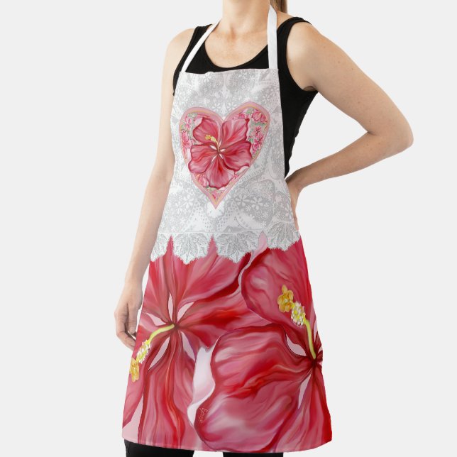 Hibiscus & lace RED Apron (Insitu)