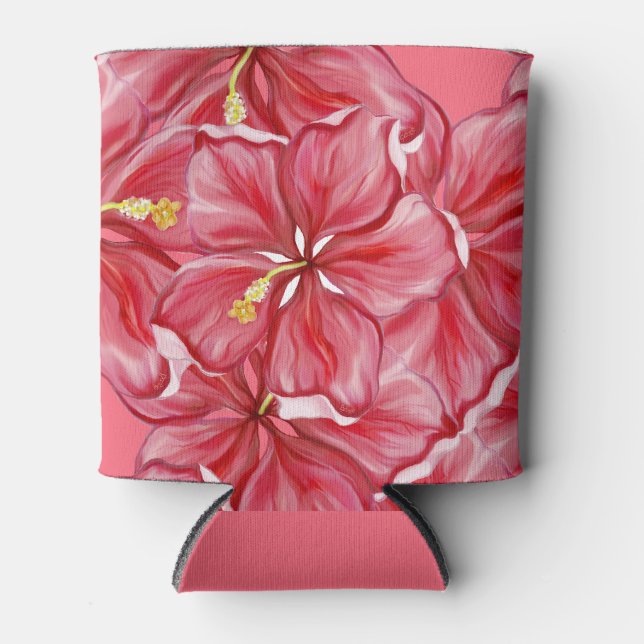 Hibiscus & lace RED Can Cooler (Front)