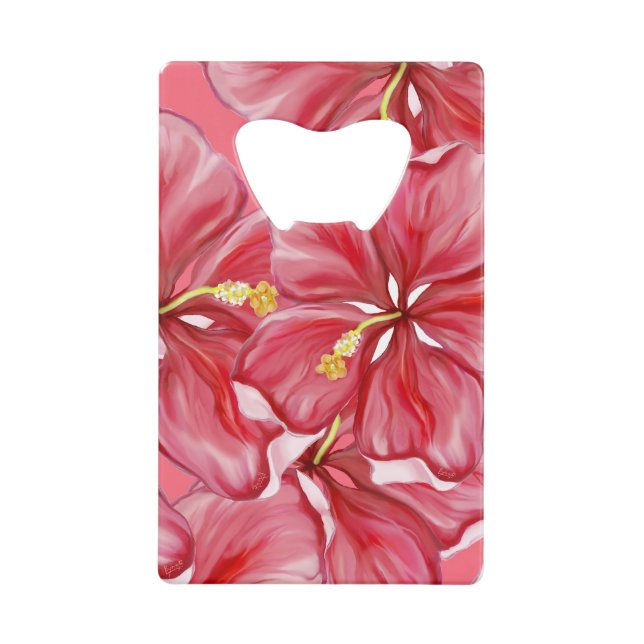 Hibiscus & lace RED Credit Card Bottle Opener (Front)