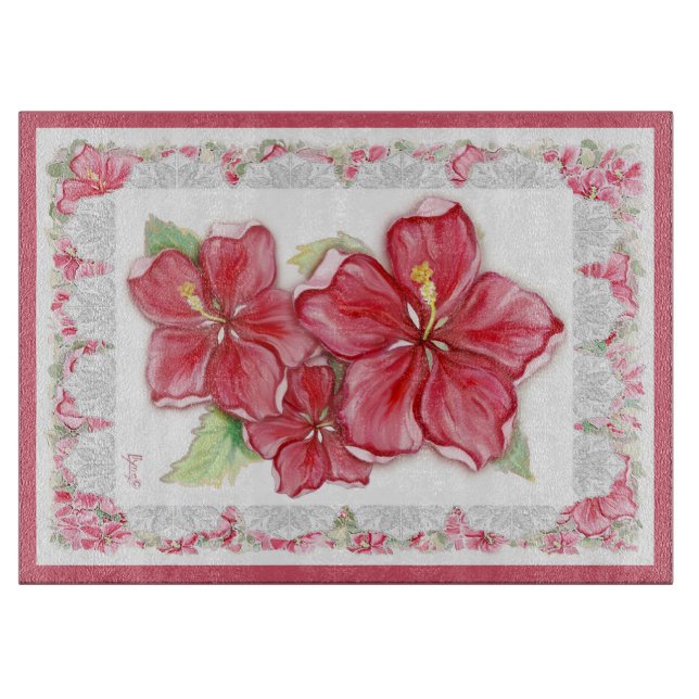 Hibiscus & lace RED Cutting Board (Front)