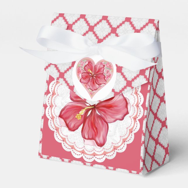 Hibiscus & lace RED Favor Box (Front Side)