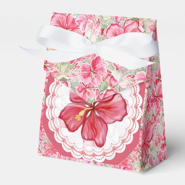 Hibiscus & lace RED Favor Box (Front Side)