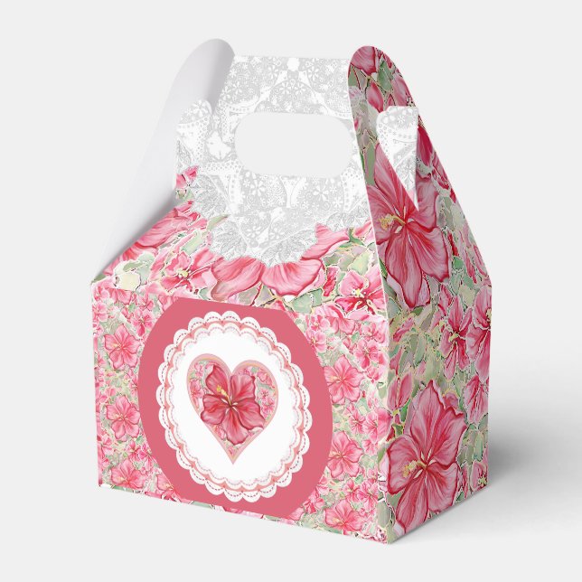 Hibiscus & lace RED Favor Box (Front Side)
