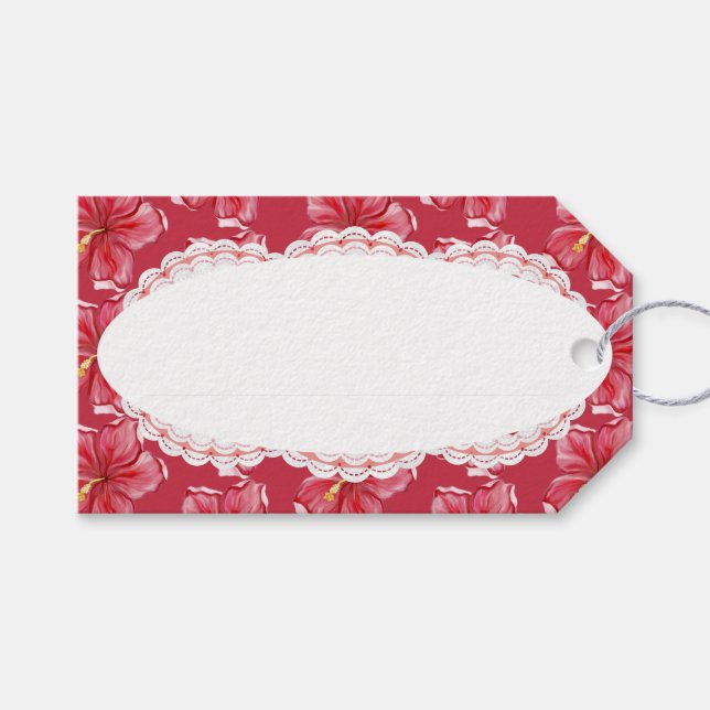 Hibiscus & lace RED Gift Tags (Front (Horizontal))