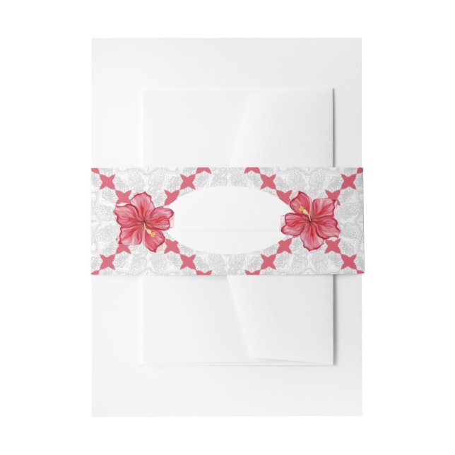 Hibiscus & lace RED Invitation Belly Band (Front Example)