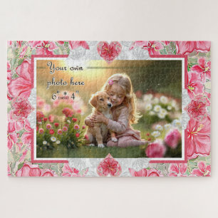 Hibiscus & lace RED Jigsaw Puzzle